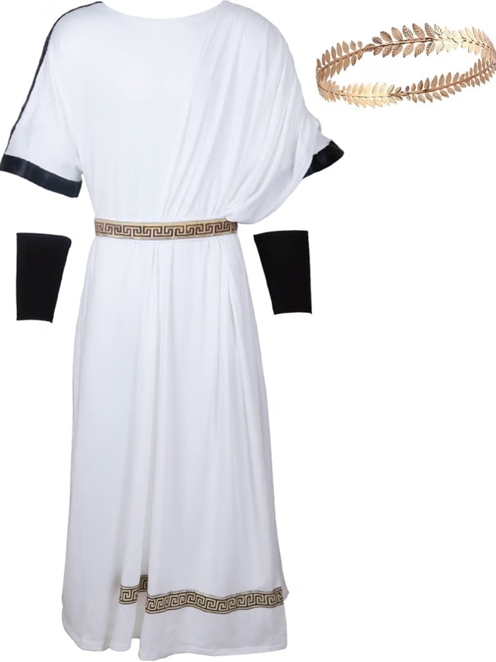 Men's - Unisex White Greek-Inspired Maxi Robe with Gold Trim